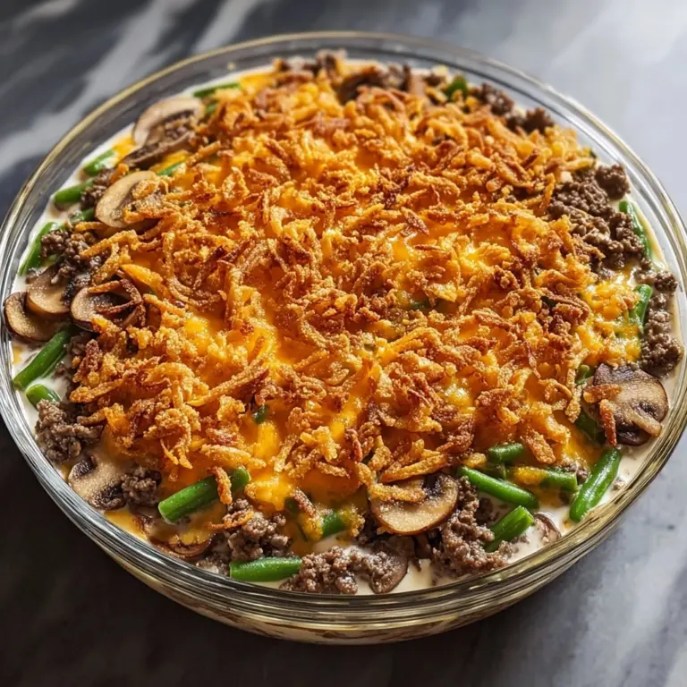 Hamburger Green Bean Casserole with Mushrooms made easy Recipe