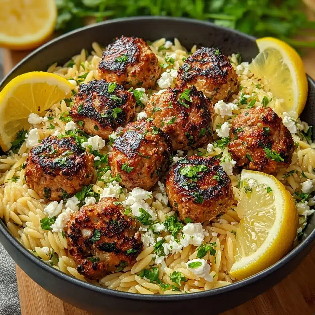 Greek Chicken Meatballs with Lemon Orzo Recipe - Recipe Image