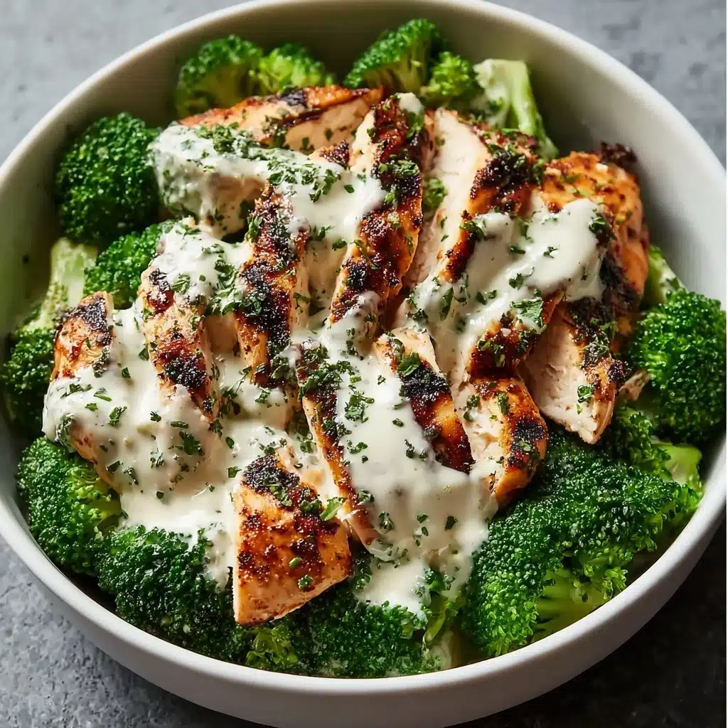Grilled Chicken & Broccoli Bowls with Creamy Garlic Sauce Recipe - Recipe Image