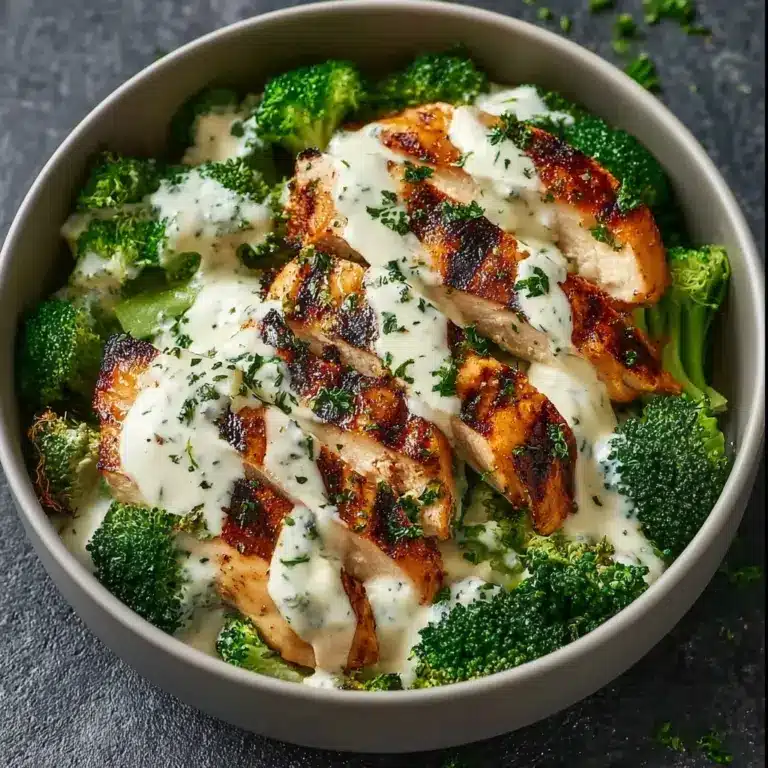 Grilled Chicken & Broccoli Bowls with Creamy Garlic Sauce Recipe