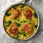 Skillet Chicken Thighs with Broccoli Cheddar Orzo Recipe
