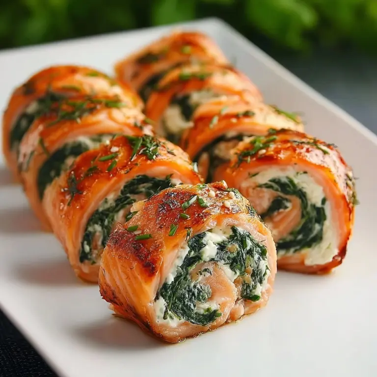 Spinach & Feta Stuffed Salmon Pinwheels Recipe