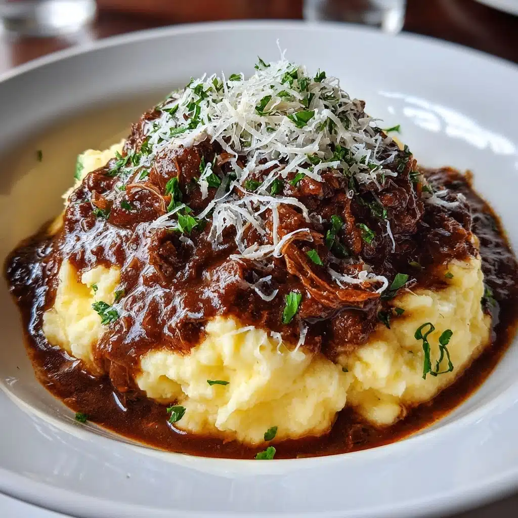 Spoon a generous portion of the Parmesan mashed potatoes onto each plate Recipe - Recipe Image