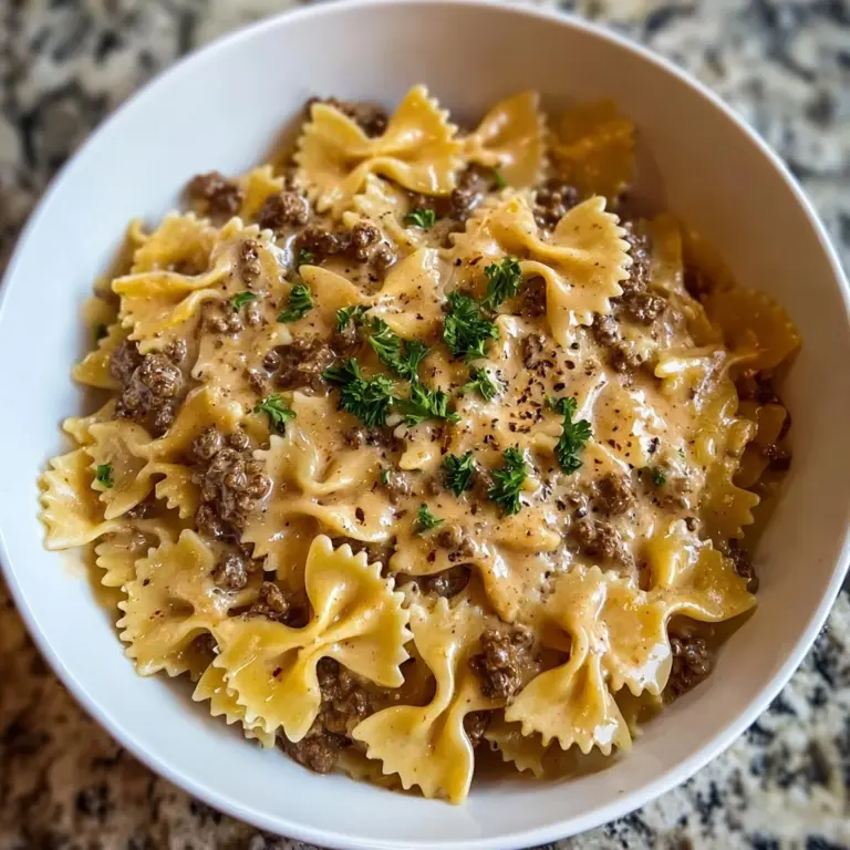 Creamy Parmesan Garlic Beef Bowtie Pasta Recipe