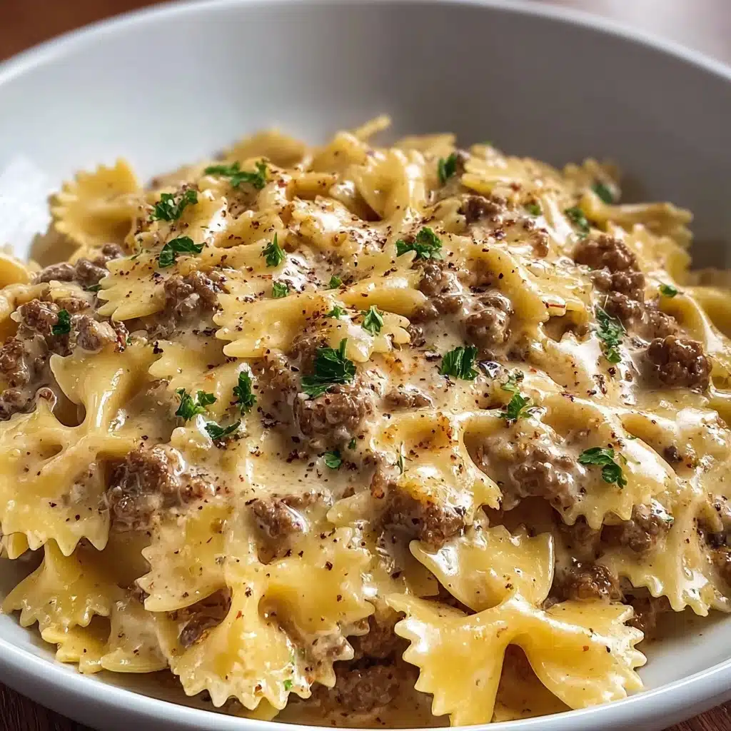 Creamy Parmesan Garlic Beef Bowtie Pasta Recipe - Recipe Image