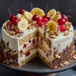 Easy Layered No-Bake Banana Split Cake with Graham Crust Recipe