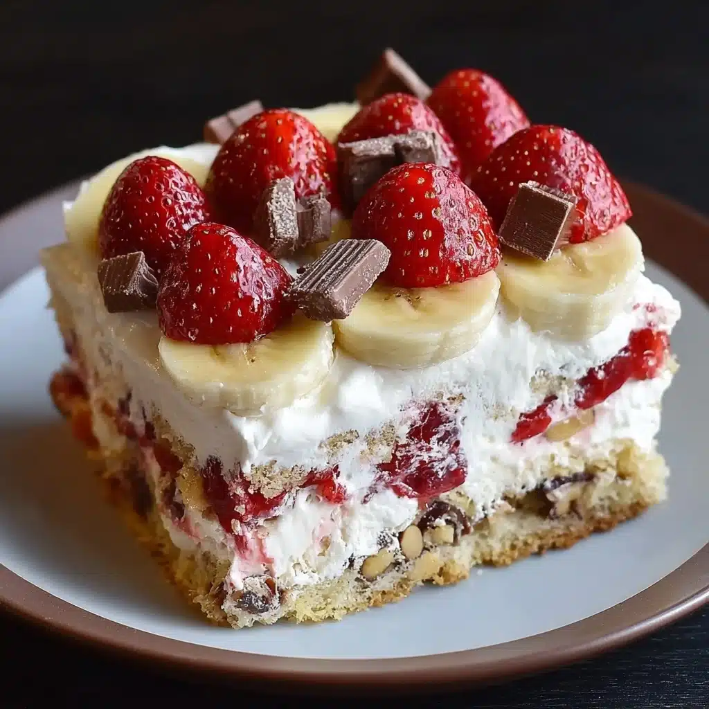 Easy Layered No-Bake Banana Split Cake with Graham Crust Recipe - Recipe Image