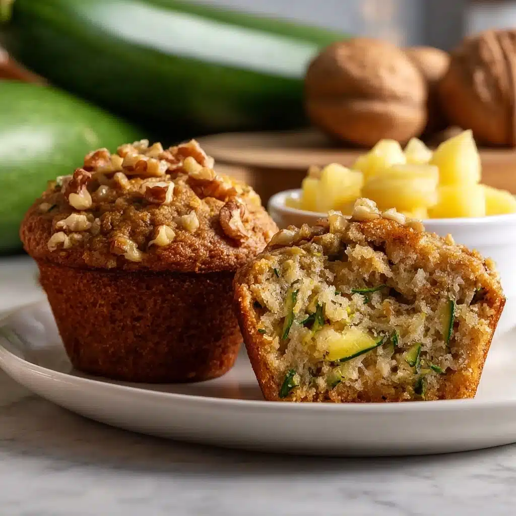 Moist Zucchini Muffins with Pineapple and Crunchy Walnuts Recipe - Recipe Image