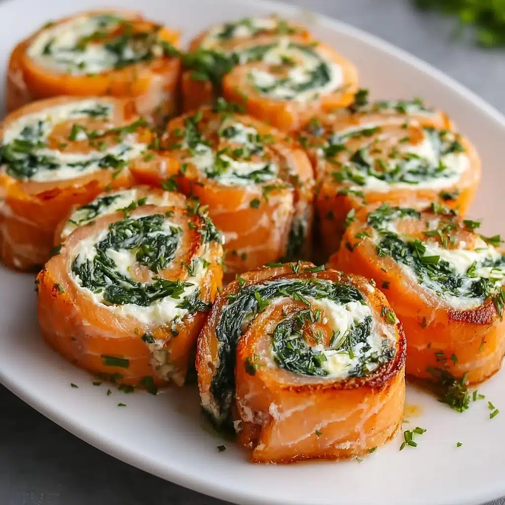 Spinach & Feta Stuffed Salmon Pinwheels Recipe - Recipe Image