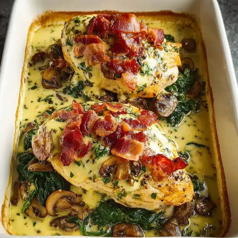 Smothered Chicken with Creamed Spinach, Bacon, and Mushrooms