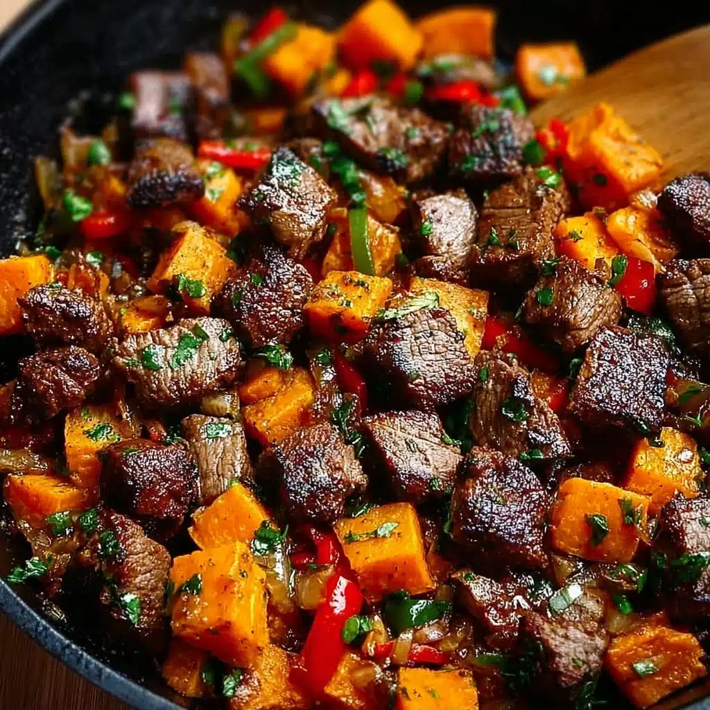 Steak Bites with Sweet Potatoes and Peppers Recipe