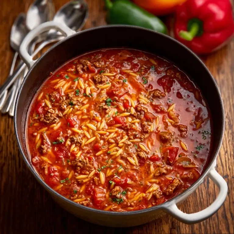 Savory Orzo Stuffed Banana Peppers Soup Recipe