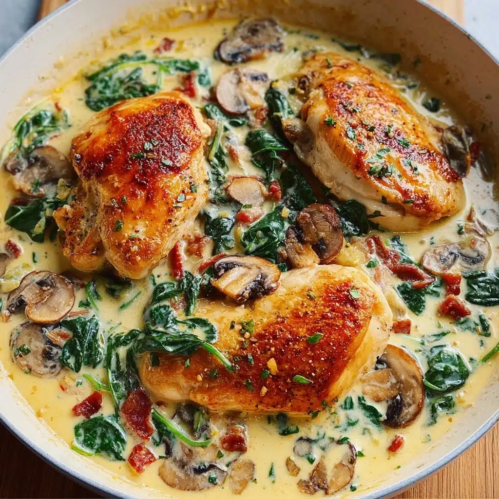 Smothered Chicken with Creamed Spinach, Bacon, and Mushrooms 
 - Recipe Image