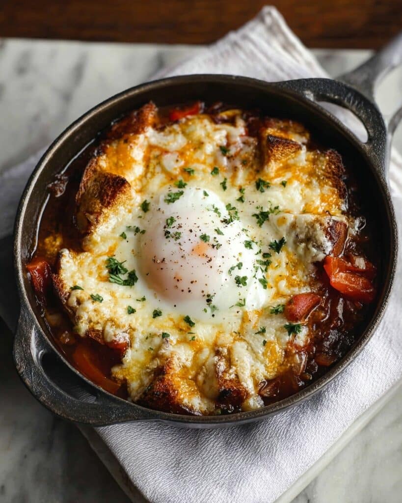 Hearty Autumn Vegetable Bread Soup with Crispy Toasted Bread and Melty Cheese Recipe