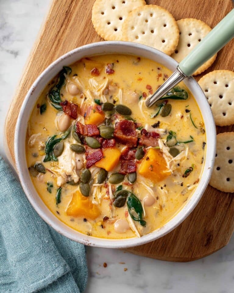 Creamy Chicken and Butternut Squash Soup with Bacon and Spinach Recipe