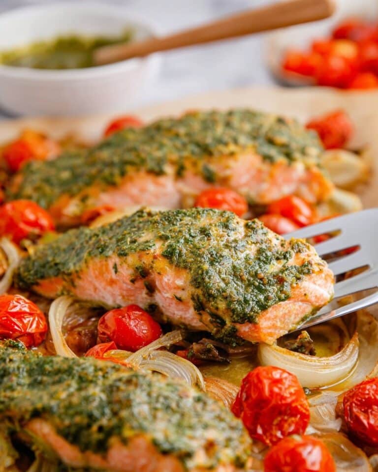 Sheet Pan Pesto Salmon Dinner Recipe