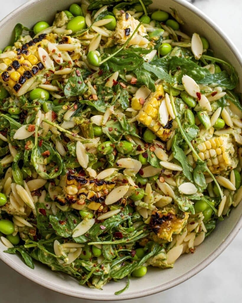 Grilled Corn Orzo Salad with Scallion Dill Dressing Recipe