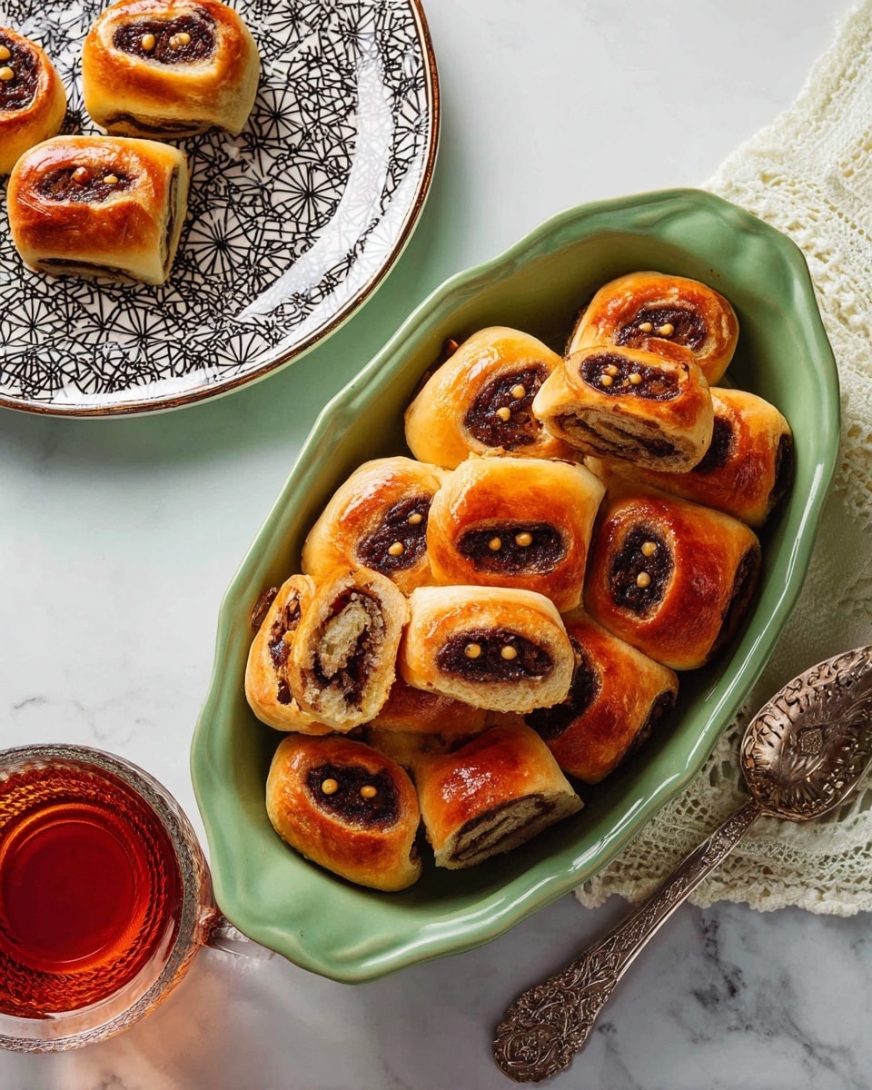 A white oval plate filled with many small, golden-brown baked rolls, each about two layers thick with a visible swirl of dark chocolate filling inside. The outer layer is shiny and smooth, with a few small round holes on top of each piece, showing the soft, slightly flaky texture of the dough. The rolls are stacked close to each other, some cut in half to show the dark, rich chocolate spiral inside, contrasting with the lighter dough around it. The plate is placed on a white marbled surface, adding a clean and bright background to the warm tones of the rolls. photo taken with an iphone --ar 4:5 --v 7