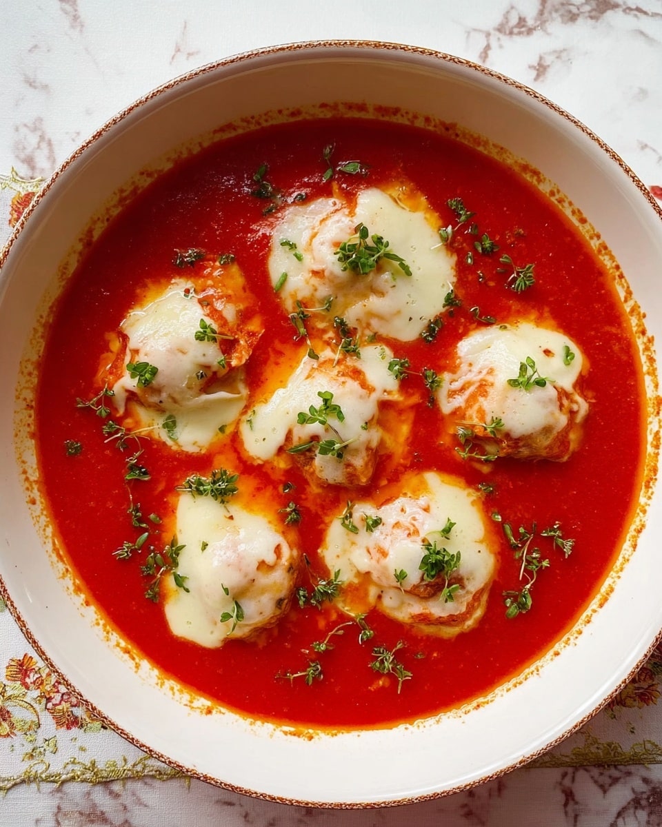 A white shallow bowl holds a bright red tomato sauce base with a smooth texture covering the entire inside. On top, there are six uneven dollops of melted white cheese, each spread softly and melting into the sauce. Small green herb pieces are sprinkled over both the cheese and sauce for a fresh touch. The bowl sits on a white marbled surface with scattered orange sauce stains along the bowl’s inner rim, giving it a fresh cooked look. Photo taken with an iphone --ar 4:5 --v 7