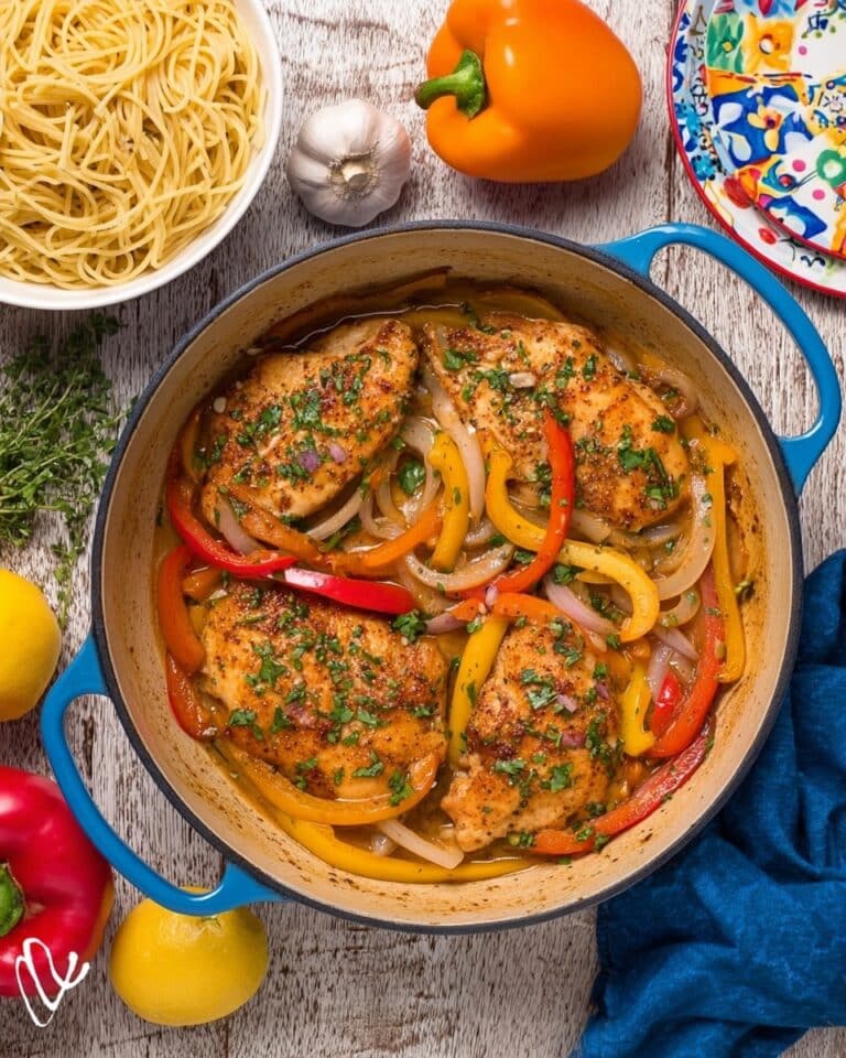 Chicken Scampi with Sautéed Peppers and Lemon-Parmesan Sauce Recipe