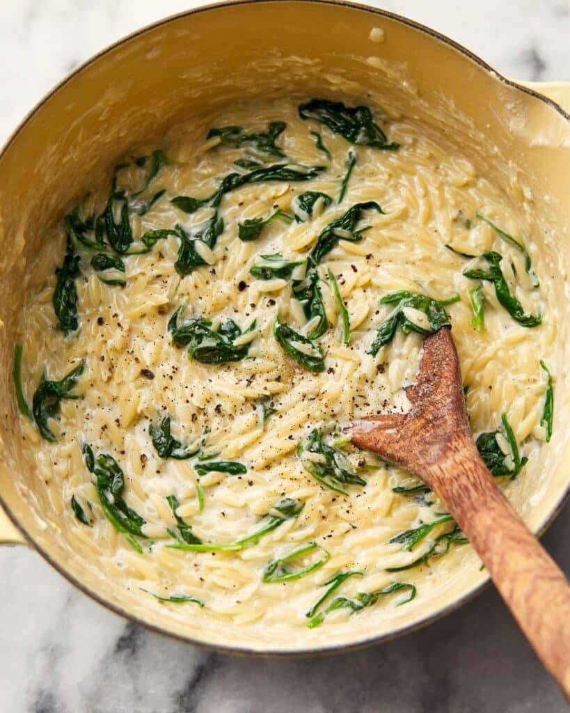 Creamy Garlic Spinach Orzo Recipe