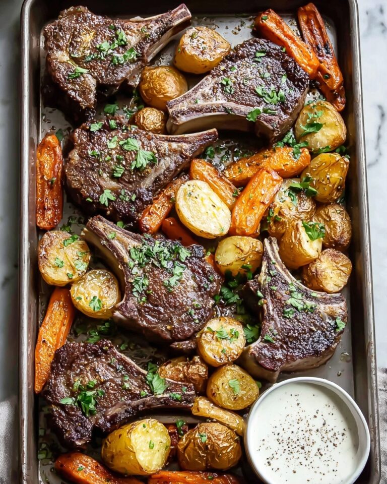 Garlic Herb Lamb Chops with Roasted Root Veggie Medley Recipe